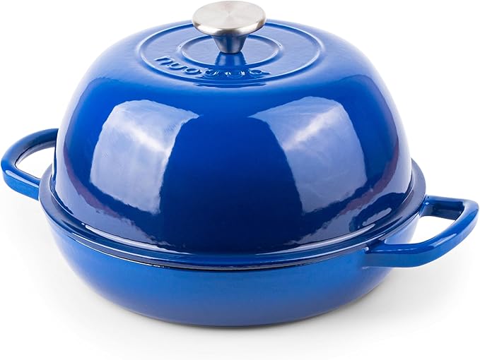 Enamelled Cast Iron Dutch Oven Pot ??Dutch Oven For Sourdough Bread Baking ??Cast Iron Bread Pot ??Dark Blue, 6 Quarts, 26cm ??by Nuovva
