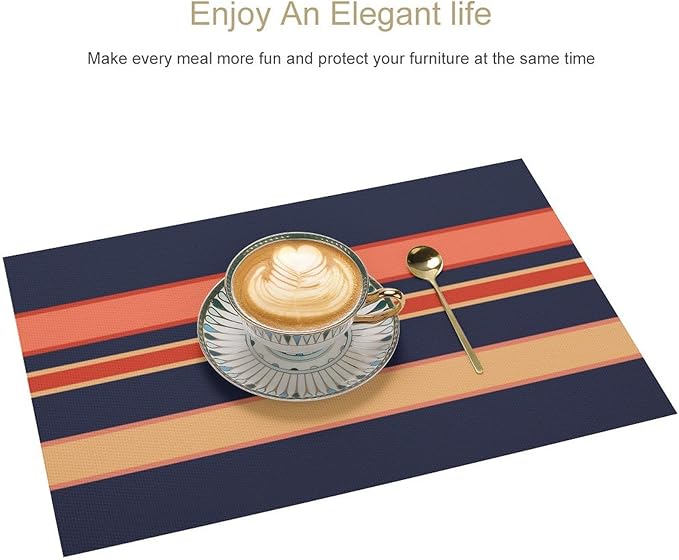 Modern Navy Coral Mango Orange Mustard Yellow Placemat, Set of 4 Heat Resistant PVC Place Mats for Kitchen Table