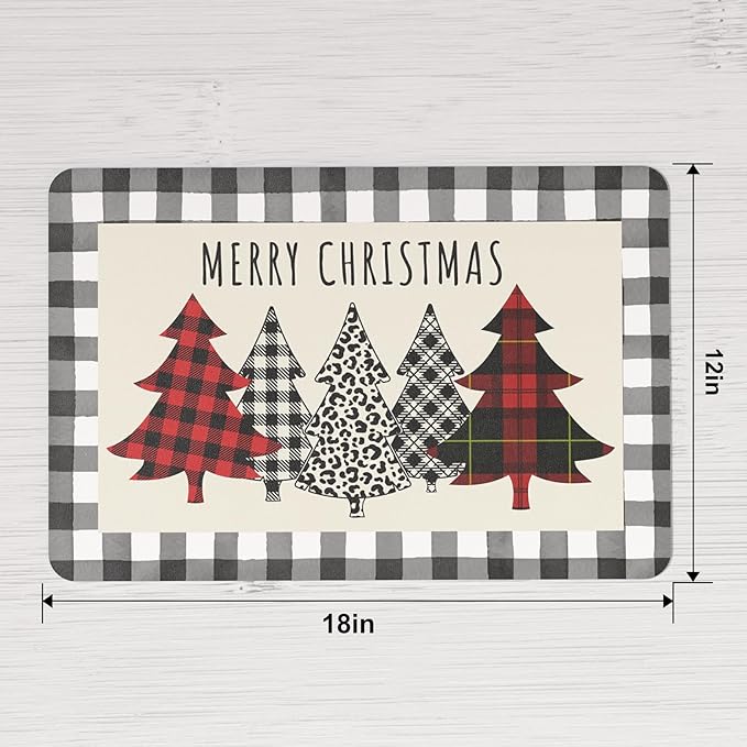 QIYI Christmas Placemats Set of 6, 12x18 Inch PU Leather Place Mats for Kitchen Dinning, Heat Resistant Anti Slip Buffalo Plaid Table Mats, Waterproof Washable Placemat Party Table D챕cor, Xmas Trees