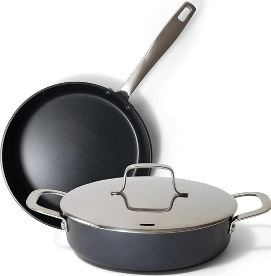 Alva Maestro Cookware Set 3-Piece Set - Nonstick Ceramic Frying Pan and Saute Pan with Lid - Oven Safe, Easy to Clean and Made without PFAS, PFOA & PTFE - Induction and All Stovetop Compatible