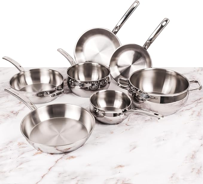 BergHOFF Belly Shape 18/10 Stainless Steel 12Pc Cookware Set, Metal Lids, Fast, Evenly Heat, Induction Cooktop Ready
