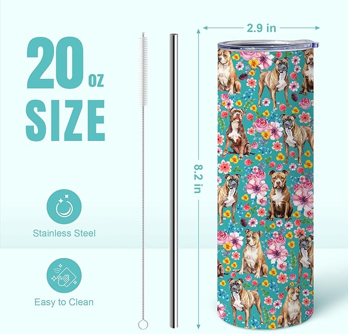Yogusut Pitbull Gifts for Women, 20oz Stainless Steel Insulated Tumbler Travel Mug Cup with Lid Straw Brush, Gifts for Dog Mom Dog Lover