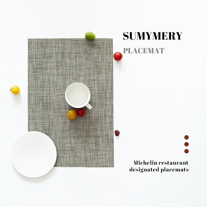SUMYMERY Placemats Set of 12 Vinyl/Plastic Woven Place Mats for Kitchen Table Indoor/Outdoor Washable Placemat Wipeable Dining Table Mats (Brown,12)