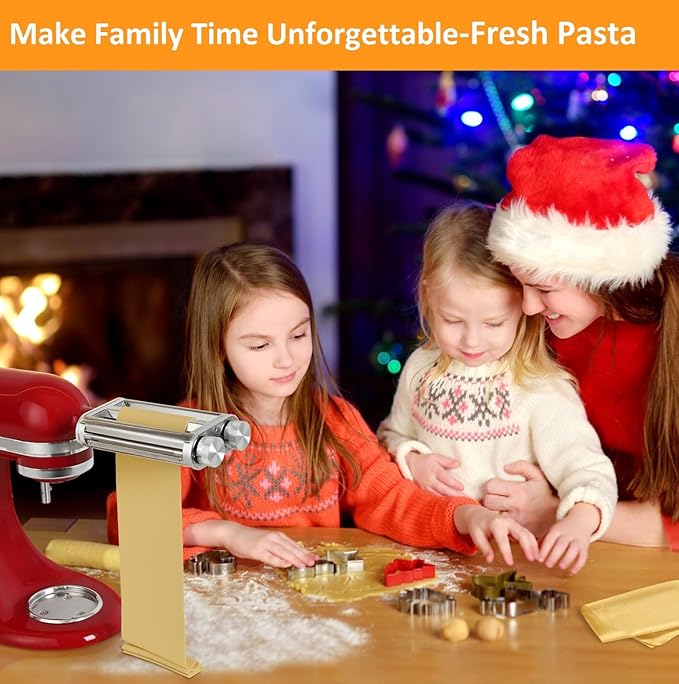 Pasta Maker Attachment for KitchenAid Stand Mixers,Sturdy 3 in 1 Set Included Pasta Sheet Roller, Spaghetti and Fettuccine Cutter Accessories-Unique Design