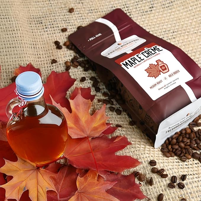 Fresh Roasted Coffee, Maple Cr챔me Flavored Coffee, 12 oz, Medium Roast, Kosher, Ground