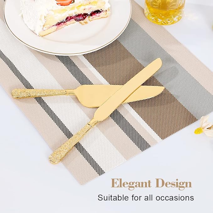 Cake Knife and Server Set for Wedding, Gold Cake Cutting Set, Elegant Cake Knives Cutter Set, Pie Pastry Servers, Birthday Bridal Quincea챰era Gift (F-Flower)