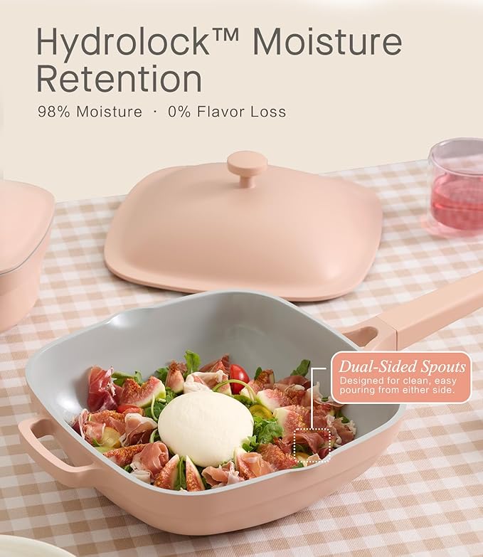 10.5 Inch(3.8QT) Ceramic Pan with Lid,Non Stick Frying Pans Cast Aluminum Deep Saut챕 Pans,Ti-Ceramic Non Toxic Pix Pan with Wooden Spatula and Scrubber-Desert Clay