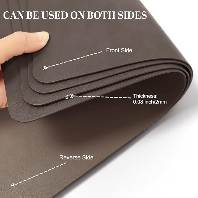 BLESWIN Faux Leather Placemats, Set of 6, 12횞17 Inch -Double Side Texture Color Table Mats, Heat-Resistant, Waterproof and Oil-Resistant, Suitable for Dining Room, Kitchen, Party, Outdoor - Dark Brown