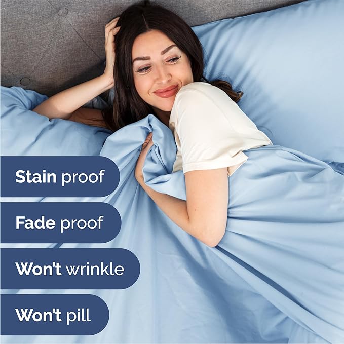 Queen 6 Piece Sheet Set - Cooling & Breathable Bed Sheets - Hotel Luxury Bed Sheets for Women, Men, Kids & Teens - Bedding w/Deep Pockets & Easy Fit - Soft & Wrinkle Free - Queen Light Blue Sheets