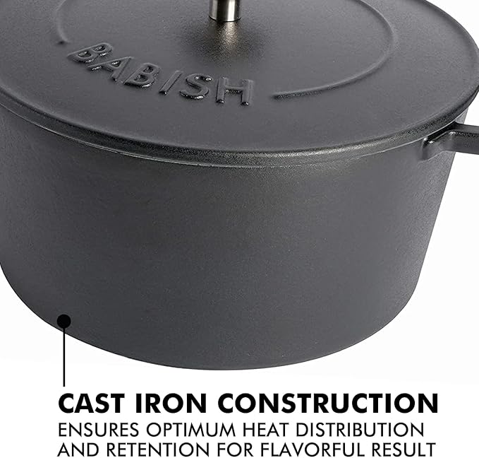 Babish 6-Quart Round Enameled Cast Iron Dutch Oven with Lid ??Matte Black, Heavy-Duty Dutch Oven for Slow Cooking, Braising & Baking