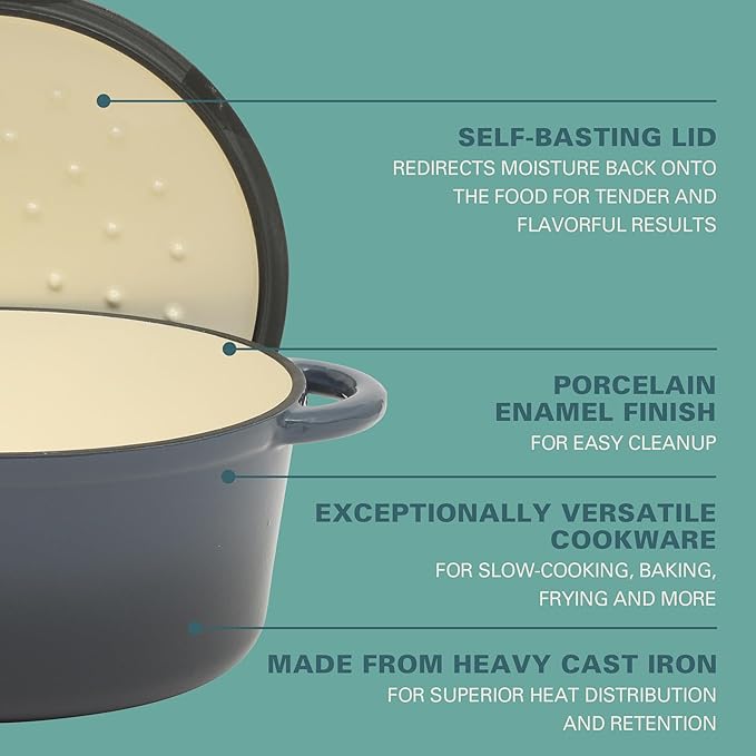 Gibson Home Addlestone 5 Qt Enameled Cast Iron Dutch Oven Pot with Lid ??Round, Oven Safe to 500째F, Ideal for Bread Baking & Stews - Gradient Navy Blue
