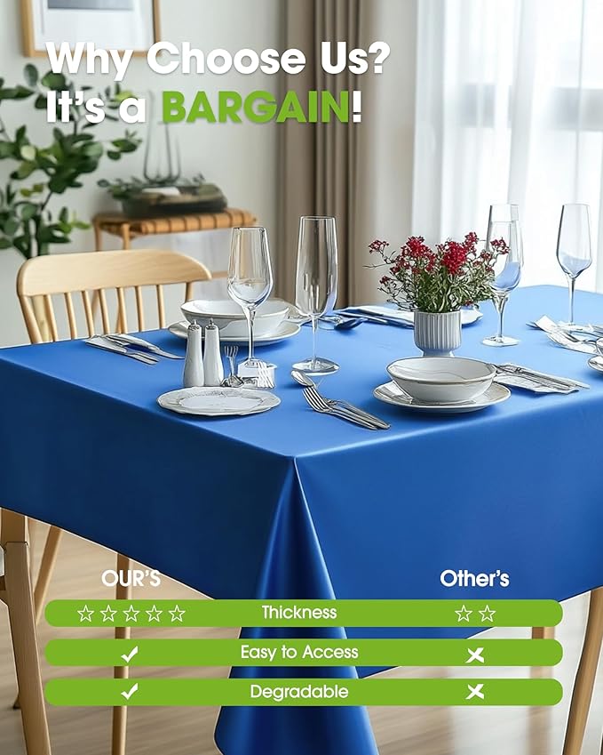 Pureegg Plastic Table Cloth Disposable 12 Pack, 54 x 108 Inch Table Cloths, Graduation Decorations Class of 2025, Graduation Party Tablecloths, Rectangle, Plastic Cover, Leakproof & Sturdy, Blue