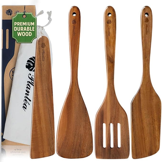 Wooden Spatula for Cooking ??4 Piece Acacia Wood Spatula for Non-Stick Cookware ??Durable & Easy to Clean - Comfortable Handle, Ideal Kitchen Gift