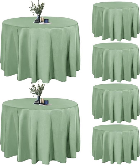 Easy-Going 6 Pack Sage Green Tablecloths 120 Inch-Round for 8 Ft Round Table, Washable Polyester Waterproof Stain Resistant Table Cloth, Decorative Table Cover for Kitchen, Dining Tables, Events