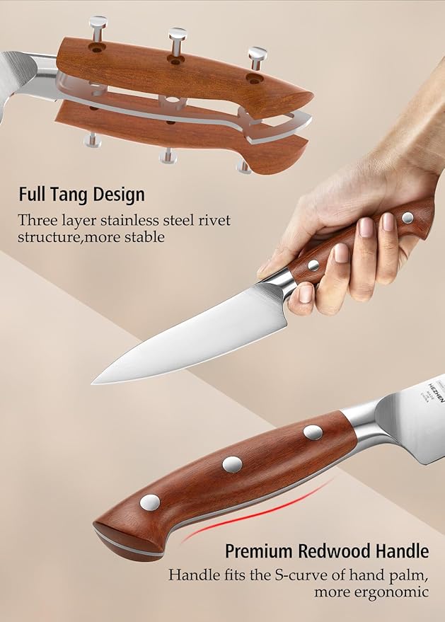 HEZHEN Petty Knife - 5.3??Chef Utility Knife, High Carbon German 1.4116 Stainless Steel Blade, Full Tang, Red Wood Handle, Premium Gift Box,