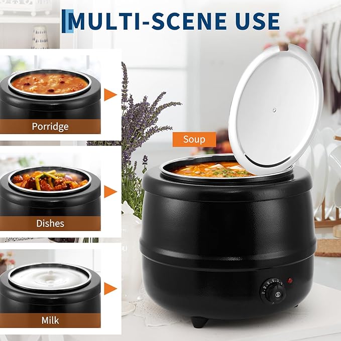 GarveeHome Soup Warmer, 13.7 Quarts Commercial Grade Soup Kettle with Hinged Lid and Detachable Stainless Steel Insert Pot, Food Warmer with Anti-Scald Handle for Restaurants, Buffet, Catering
