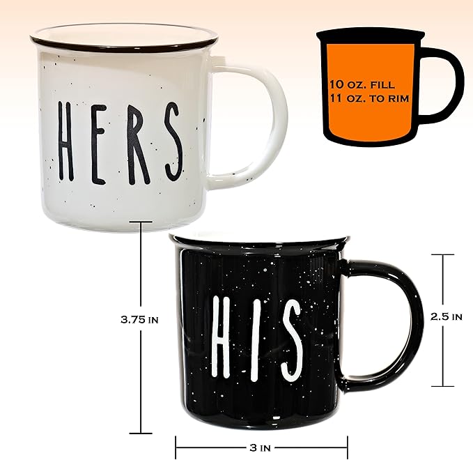 MAINEVENT His And Hers Mugs Set Of 2 Coffee Mug 11 Ounce, Cute Matching Coffee Mug Couples for Anniversary, Engagement Him Her Gift