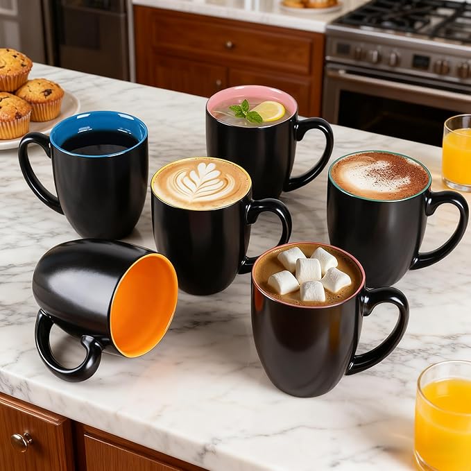 GBhome 16oz Coffee Mugs Set of 6,Ceramic Coffee Mugs for Man, Woman,Restaurant Modern Coffee Mugs Set with handle for Tea/Latte/Cappuccino/Milk/Cocoa. Dishwasher&Microwave Safe,Multi-Color,6 Pack