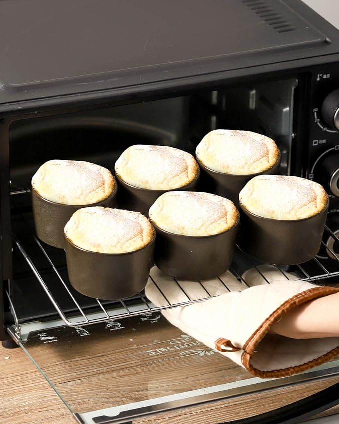 Tikooere Ramekins 6 oz, Oven Safe Souffl챕 Dishes for Creme Brulee, Souffle, Pudding, Lava Cake, Stoneware Custard Ramikens for Baking, Ceramic Sauce Bowls Set of 6, Kitchen Decor Gift, Matte Black