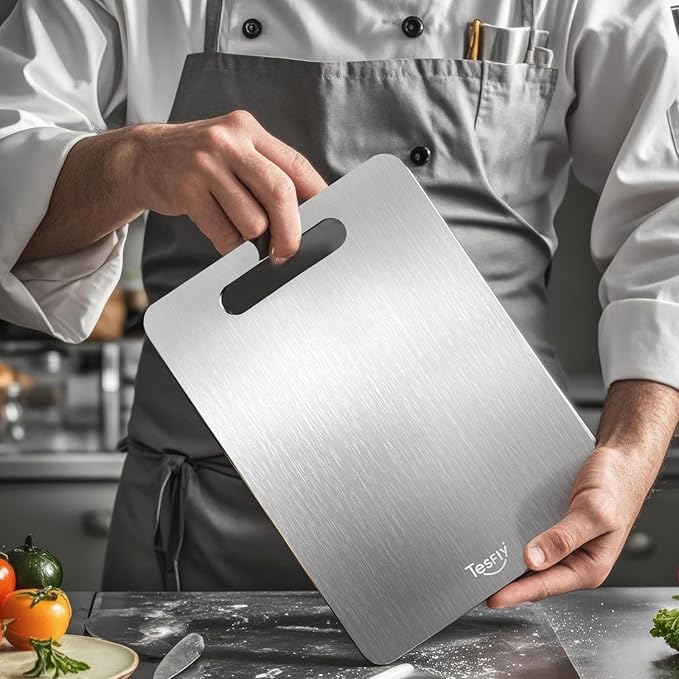 2 Pack Titanium Cutting Board-100% Pure Titanium Cutting Boards For Kitchen, Dishwasher Safe, Easy to clean, Double-sided food-grade Cutting Board For Meats, Fruits And Vegetables (18 * 12)