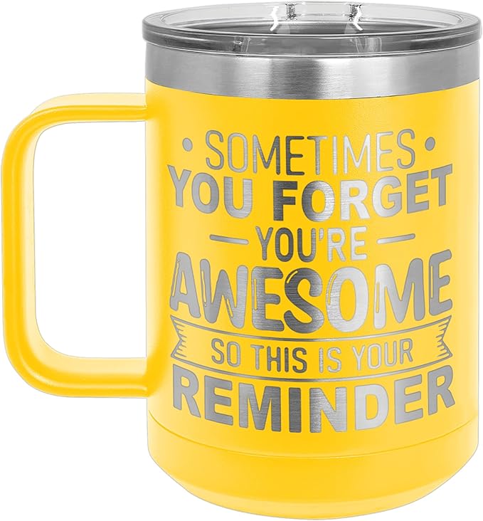 Spotted Dog Company Inspirational Travel Coffee Mug, Inspirational Gifts for Men Dad Father Wife Sister Women, Birthday For Him Her, You?셱e Awesome Tumbler, Teacher Coworker Gifts 15oz Yellow