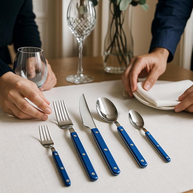 Khen Cutlery Set of 20, 18/8 Stainless Steel Flatware, Modern Silverware for Home, Kitchen, Dining & Table Setting for 4 ??Stainless Steel, Dishwasher Safe, Lightweight & Ergonomic Design Gift - Blue