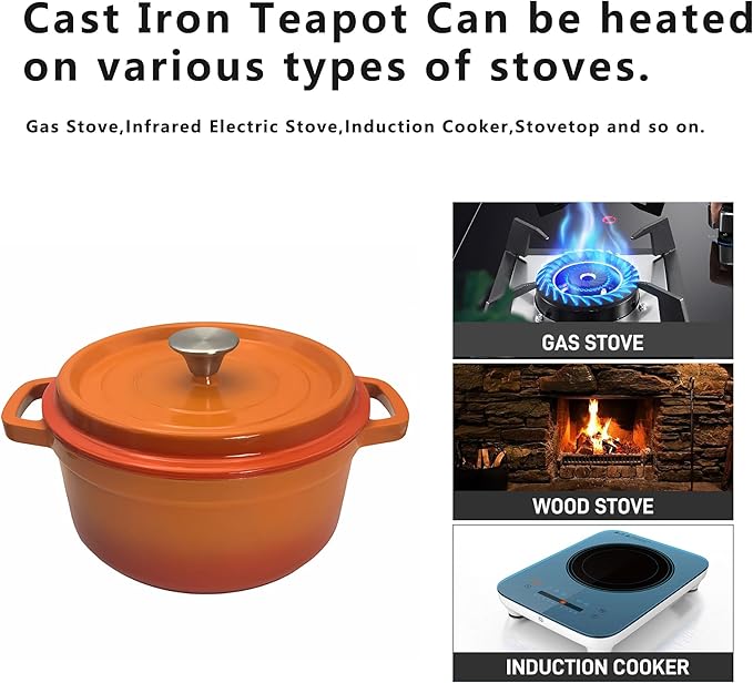 Enameled Cast Iron Dutch Oven with Lid, Orange, Round, 4Quart, Heat-Resistant Handles, for Cooking, Baking (Orange, 24CM)