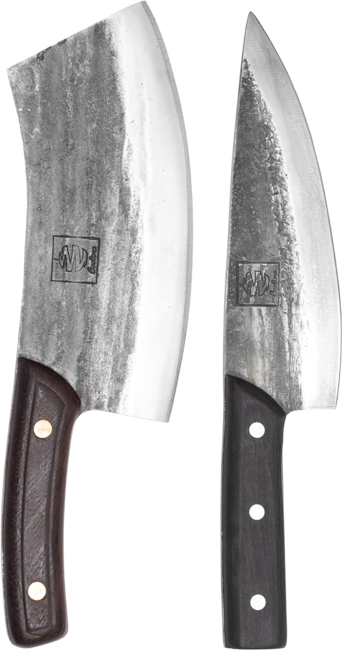 COOLINA Altomino and Tungsten Knife Set ??Hand-Forged Chef Knife and Precision Slicing Knife Bundle ??High Carbon Steel Full Tang Butcher Knives for Meat, Veggies, BBQ & Kitchen Prep