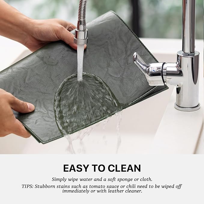 Baroyal Faux Leather Placemats Set of 6 Vinyl Washable Wipeable Table Mats for Kitchen Dining Table Heat Resistant Waterproof Indoor/Outdoor Placemats Non-Slip Easy Clean Place Mats (Olive Green)