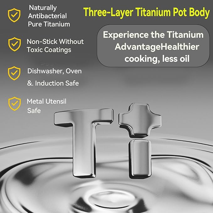 Titanium Hammered Wok Pure with Lid, No Coating Non-Stick Titanium Cookware, Frying Pans, Hammered Pan, Ultra-Durable, Scratch-Resistant, Even Heating Frying Pans, Safe for Oven,12.59in