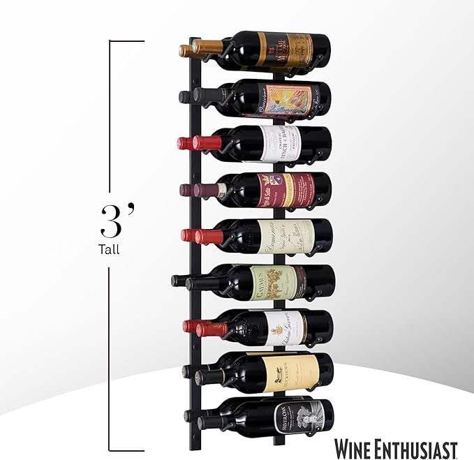 Wine Enthusiast N'FINITY 18 Bottle Wall Mounted Metal Wine Rack ??Label Forward Wine Rack with Easy Installation - 3' Tall, 2 Column Deep (Black)