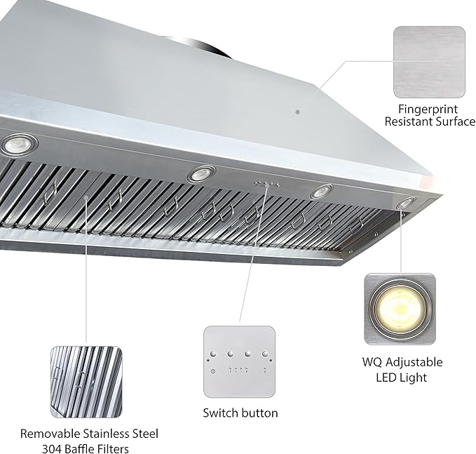 CT Copper Tailor Copper Vent Hood Island Mount,54'' W,39''H,1260 CFM Exhaust Fan,Stainless Steel Vent,LED Light,Dishwasher-Safe Baffle Filters,Light Hammered-Dark Patina,VH3A