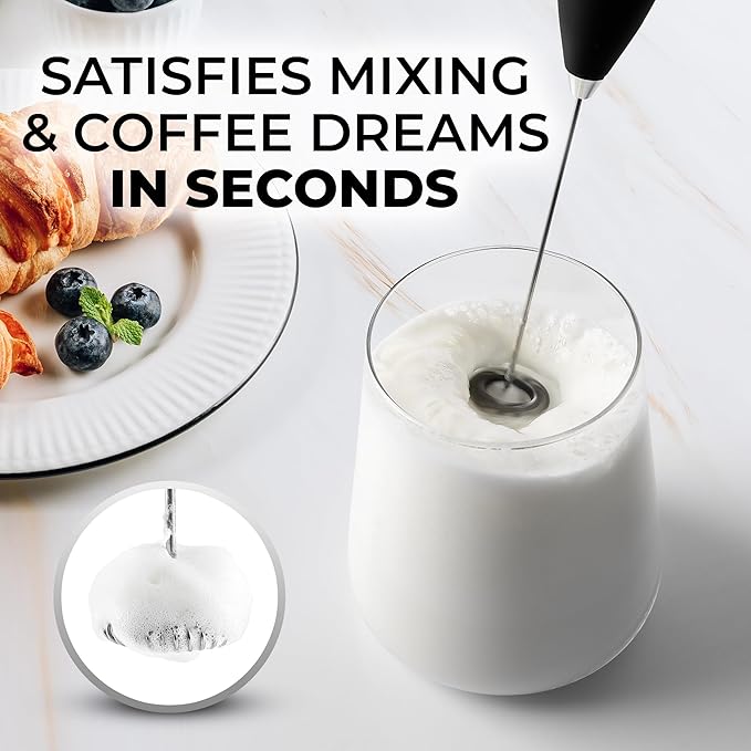 Zulay Kitchen Handheld Milk Frother with Duracell AA Batteries ??Ultra Fast Electric Mixer & Foam Maker, Easy-Clean Drink Mixer for Coffee & More