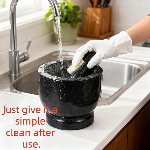 Heavy-Duty Mortar and Pestle Set, 1.5-Cup Granite Material, with Non-Slip Base, 4.72-inch Mexican Grinder, for Grinding Spices and Seeds, Seasoning and Spice Tool (Black, 1.5Cup)