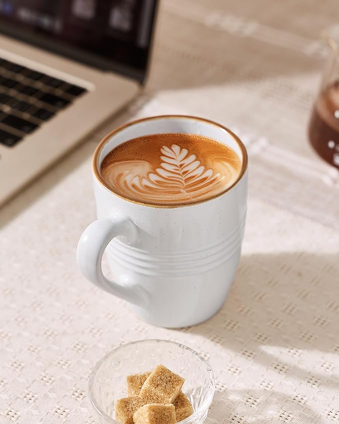 famiware Jupiter Coffee Mugs Set of 4, 14 OZ Coffee Mug, Microwave and Dishwasher Safe, Coffee Cups with Handle for Coffee, Tea, Cocoa, Milk, White