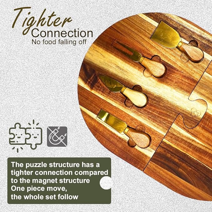 Charcuterie Board Set - 2 Pieces with Knife Set, Premium Acacia Wood Cheese Boards, Puzzle Shaped Serving Tray, Christmas, House Warming Gifts New Home, Wedding & Bridal Shower Gift