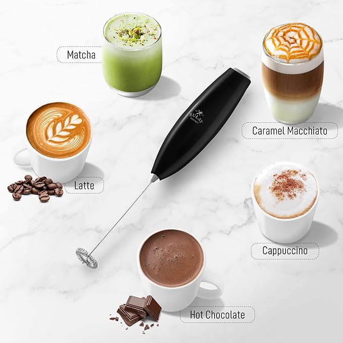 Zulay Kitchen Milk Frother Handheld Electric Whisk with AA Duracell Batteries ??Durable Drink Mixer for Coffee, Lattes, Cappuccinos & More - Metallic Black