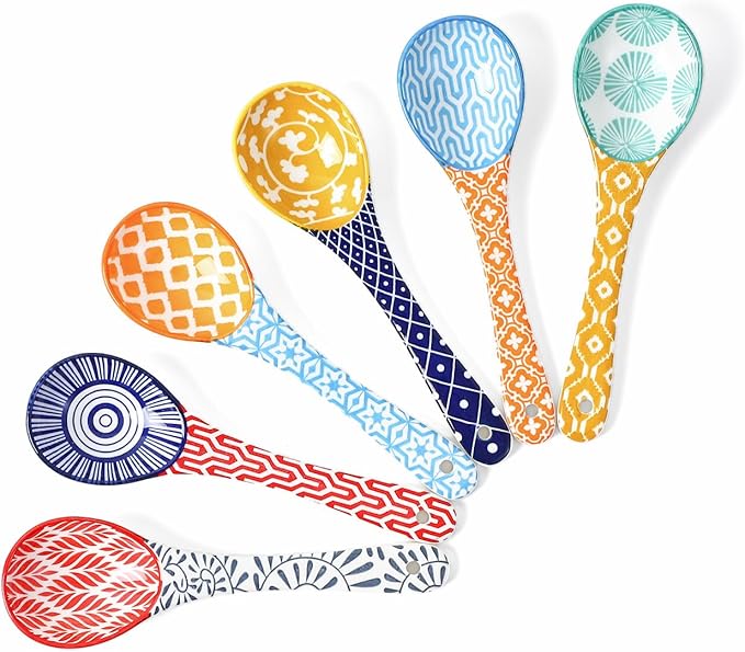 Selamica Ceramic Soup Spoons, 6.2 Inch Small Serving Spoons for Cereal, Yogurt, Dips, Ice Cream, Spoon Set of 6, Dishwasher & Microwave Safe, Assorted Colors