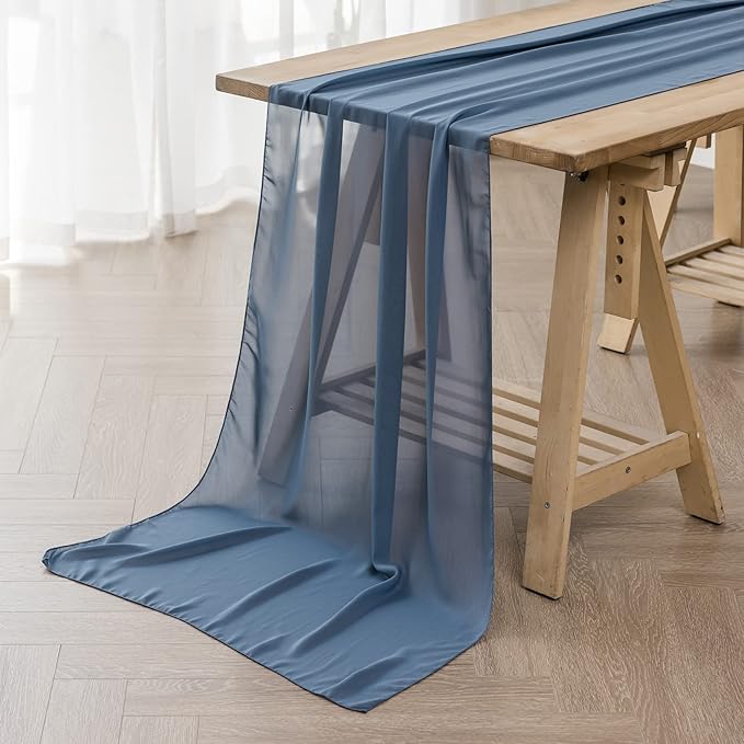 flohar 6Pack 9ft Chiffon Table Runner 14x108 Inch Sheer Romantic Table Runner for Wedding Birthday Party Bridal Shower Outdoor Decoration-Dusty Blue