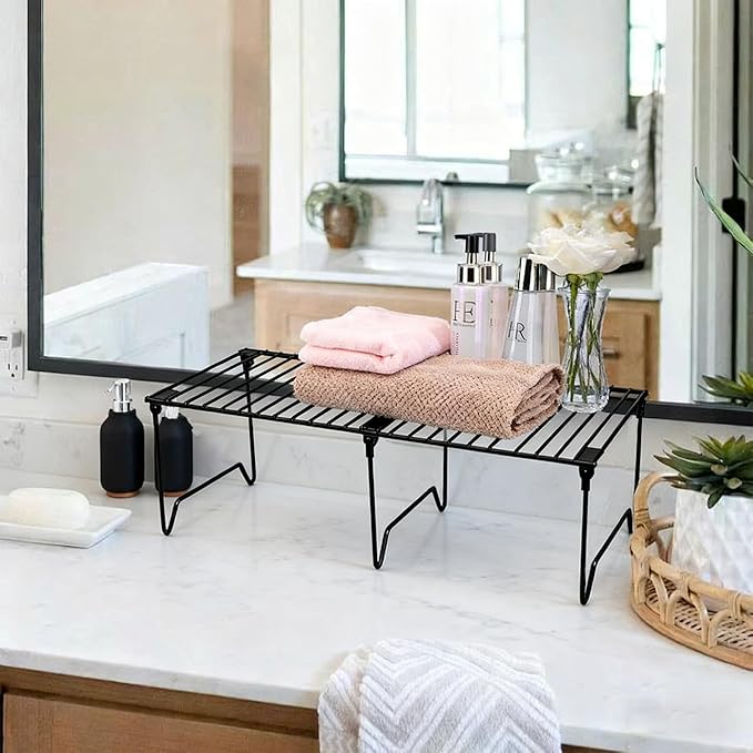 1/2-Piece Set Cabinet Organizer Shelf,Cabinet Organizer,Foldable Pantry Shelf,Plate, Dish,Rustproof Metal Storage Organizer (2, Black)