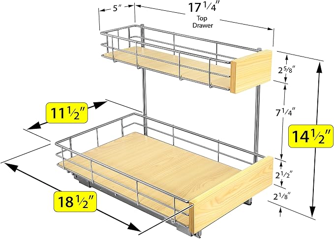 LYNK PROFESSIONAL짰 SELECT??Pull Out Under Sink Kitchen Cabinet Organizer - 11.5 in. x 18 inch deep Drawer - Sliding Shelf Organizer and Undersink Storage Shelves - Lifetime Ltd. Warranty ??Chrome