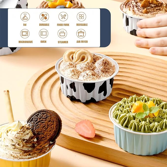 Fodofodo 25PCS Round Mini Loaf Pans with Lids,Mini Cake Pans with Lids,Disposable Ramekins Baking Cups Muffin Tins Cupcake Cups for Wedding Birthday Party,5oz（Black Gold）