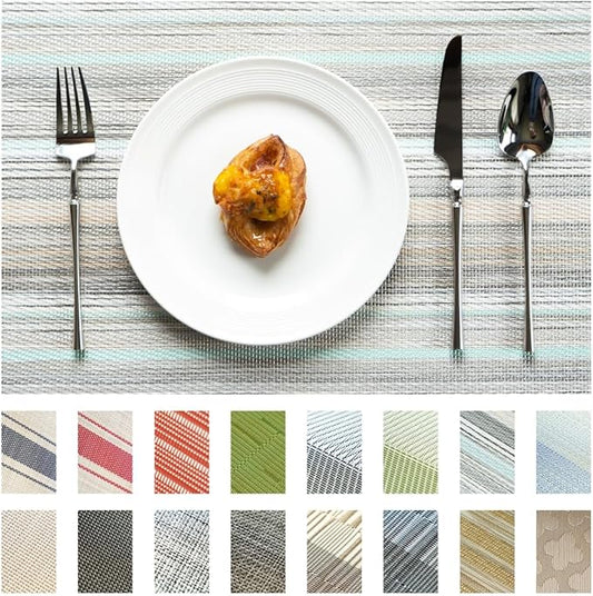 SUMYMERY Placemats Set of 4 Vinyl/Plastic Woven Place Mats for Kitchen Table Indoor/Outdoor Washable Placemat Wipeable Dining Table Mats (Turquoise,4)