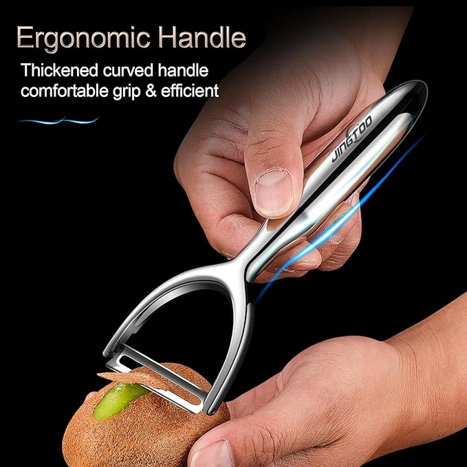 JINGTOO Vegetable Peeler Stainless Steel, Premium Potato Peelers for Kitchen, Ultra Sharp Fruit Veggie Peeler Rotary Blade, Y Shaped Apple Cucumber Ergonomic Peelers Handle - 5 Years Warranty (Plain)