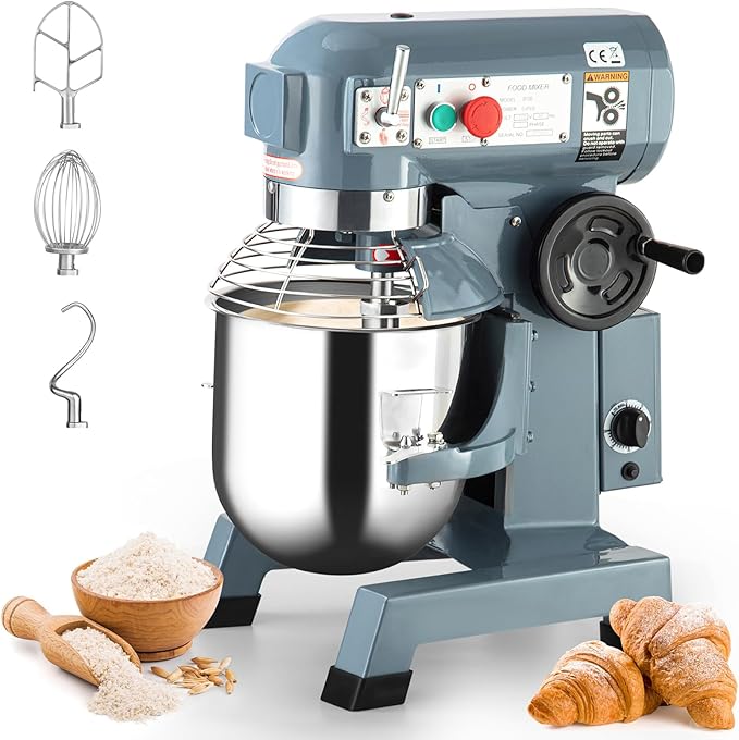 15Qt Commercial Stand Mixer, 600W Heavy-Duty Stainless Steel Stand Mixer with Timer, 3 Speeds & Attachments for Bakeries, Restaurants, Pizzerias