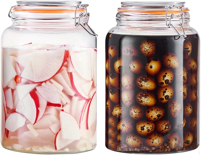 1 Gallon Glass Storage Jar with Lid, Wide Mouth Glass Canister for Storing Food in Pantry and Fermenting, Set of 2