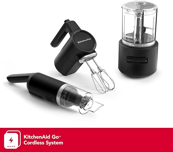 KitchenAid Go??Cordless Bundle with Hand Mixer, Food Chopper and Kitchen Vacuum - battery included, KBUR131, Black Matte
