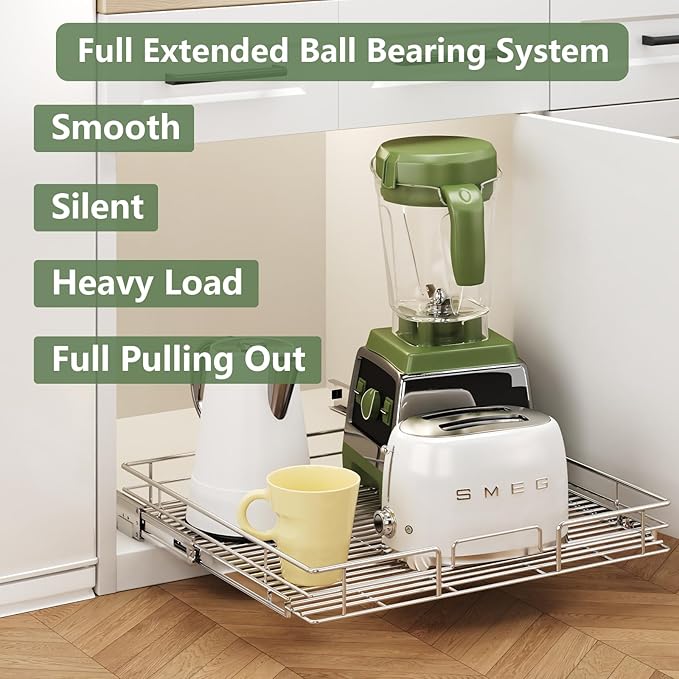 LOVMOR Pull Out Cabinet Organizer 31쩍" W x 21쩍" D, Kitchen Cabinet Pull Out Shelves Slide Out Storage