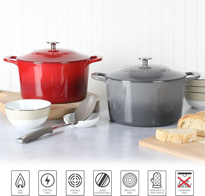 MARTHA STEWART Gatwick 7-Quart Enamel Cast Iron Dutch Oven ??Classic Grey ??Durable Heavy-Duty Dutch Oven for Slow Cooking, Braising & Baking