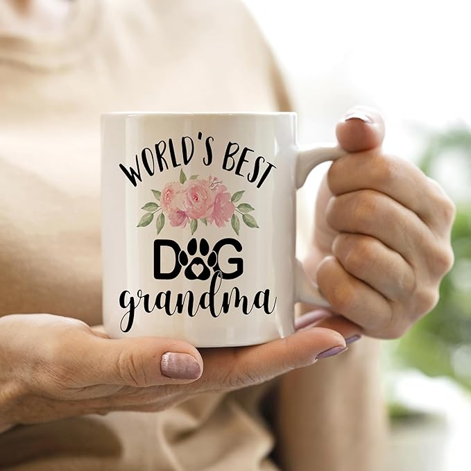 QASHWEY Dog Grandma Gifts Mug, Gifts for Dog Grandma Coffee Mug, Mothers Day Dog Owner Lover Mug Tea Cup Gifts for Grandma Grandmother, World?셲 Best Dog Grandma Coffee Cups Ceramic 11oz